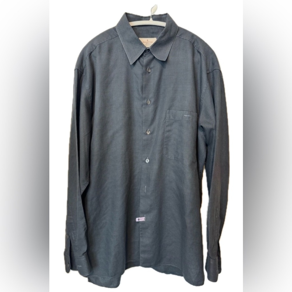 Ermenegildo Zegna Italy Micro Check Button Down Shirt XL Luxury Gray Career